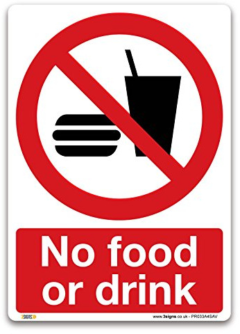 Hinweisschild mit englischer Aufschrift No food or drink, A4, selbstklebendes Vinyl