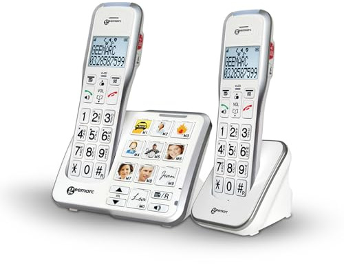 Geemarc Amplidect 595 Photo Twin - Loud Cordless Home Phones with Photo Memories, SOS Function and Large Buttons for Seniors
