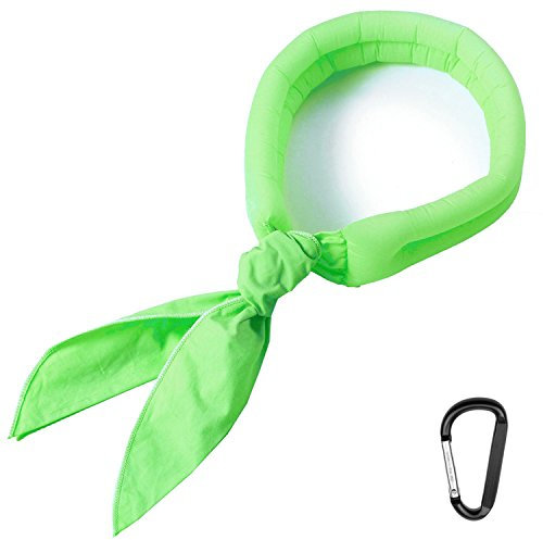 N-RIT Iceman Écharpe rafraîchissante en coton avec cristaux polymères haute technologie + mousqueton Gear Vert clair, vert clair, taille unique