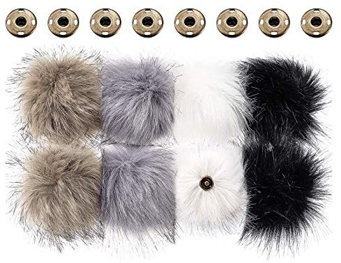 Faux Fuchs Pelz Flauschige Pompon Ball für Hut mit Abnehmbarem Druck Knopf für Stricken Hut Schuhe Schals Tasche (Farbe A, 8 Stücke)