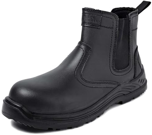 Black Hammer Mens Safety Boots Chelsea Work Shoes Leather Steel Toe Cap Working Ankle Lightweight Footwear S3 SRC 8872 (9 UK)