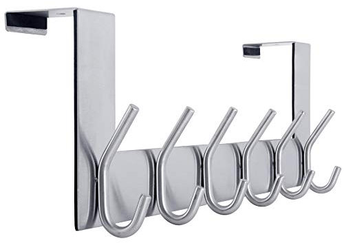 WEBI Over The Door Hook Over Door Hanger Coat Rack,Over The Door Towel Rack Hanger with 6 Hooks for Hanging Coats,Clothes,Back of Bathroom,Silver