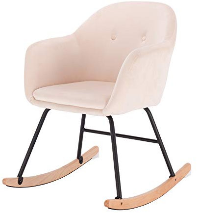 eSituro SRC0030 Schaukelstuhl Relaxstuhl Relaxsessel Schwingstuhl Sessel Wohnzimmerstuhl, Metall-Gestell & Holzbeine, aus Samt, Creme