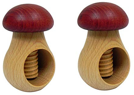 Wooden World 2 cascanueces de madera de haya natural, clarete de hongos muy sólido