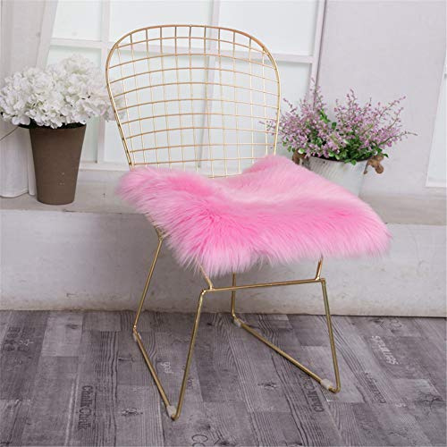 Martin Kench Faux Lammfell Schaffell Sitzauflage, Longhair Fell Optik Sitzkissen Lammfellimitat Teppich Nachahmung Wolle Bettvorleger Sofa Matte (Pink,45 x 45 cm)