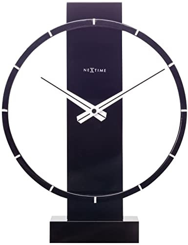 NeXtime ausgefallende Tischuhr 5225ZW Noa Table, Holz, schwarz 27x21x6,5cm, Holz schwarz, Ø 27 cm, 5226ZW