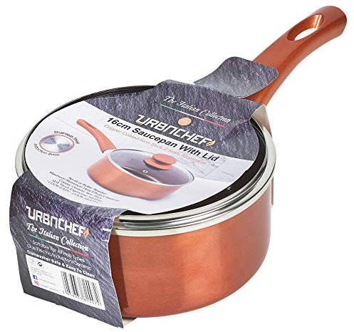 URBN-CHEFF Ceramic Copper Steel Induction Cooking Pots Saucepans Kitchen cookware Set (16cm Sauce Pan with Lid)
