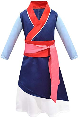 Lito Angels Deguisement Robe Costume Hua Princesse guerrière Enfant Filles, Anniversaire Carnaval Fete Hanfu, Taille 4-12 ans, Bleu