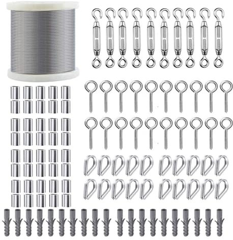 TooTaci Garden Wire for Climbing Plants, 60M/ 2mm Stainless Steel Wire Rope with M5 Turnbuckle Tensioner Kit, 7×7 Strands PVC Coated Steel Cable for Strings Light Hanging Kit, Fence