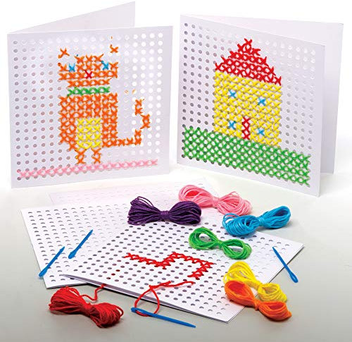Baker Ross AX682 Kit Cartoline Punto Croce - Confezione da 6, Artigianato per bambini da cucire e decorare