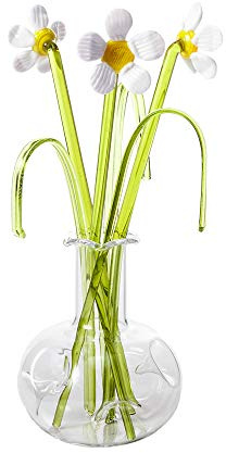 Artificial Flowers (Daffodils, Poppies, etc) in a Glass Vase Ornament | A Beautiful Home Decor and Gift for Special Occasions Including Mother’s Day, Birthday and Christmas, etc (Daisy)