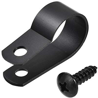 sourcing map 16mm Nylon R Type Cable Clip Wire Clamp with Screws Black 50pcs