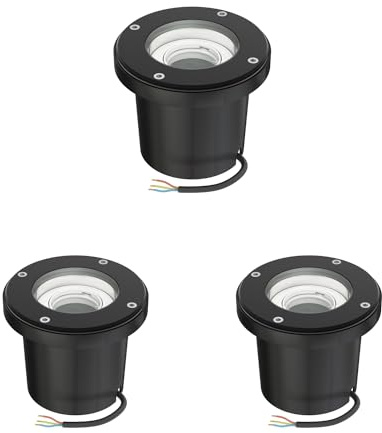 ledscom.de 3x Bodeneinbauleuchte BOFU für außen, IP67, schwenkbar, schwarz, rund, 150mm Ø, 1x GU10 max. 15W
