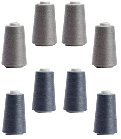 BIG-SAM 8 Konen Set Overlockgarn (2 Farben Set) je 2743,2 m Lauflänge NE 40/2 aus 100% Polyester (Grau & Eisengrau)