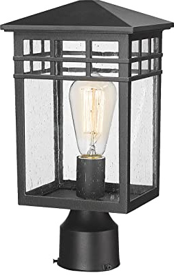 Diyel Outdoor Post Light Fixture, Modern Exterior Pillar Lantern with Black Finish & Seeded Glass, Pole Light for Garden, Backyard, Courtyard, Patio, Porch, RZ009-P BK