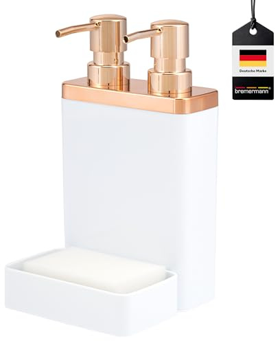 bremermann Spülbecken-Organizer mit Doppel-Spülmittelspender und Schwammhalter (weiß-Rosegold)