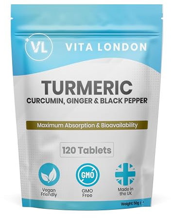 Turmeric Tablets 4000mg with Circumin, Black Pepper & Ginger | 120 High Strength Turmeric Tablets (Not Capsules or Powder) | 2 Month Daily Supply | Vegan Turmeric Supplement | Made in UK
