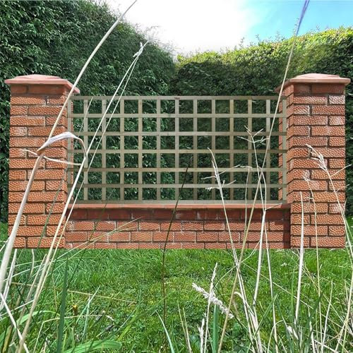 Premier Flat 6x3ft (W: 6ft x H: 3ft) Frameless Rough-Sawn Square Trellis Pressure-Treated Garden Panel with 100-120mm Squares Fence Topper/Wall Art Width 1828mm x Height: 900mm
