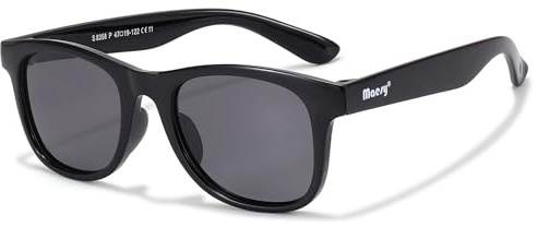 Maesy Occhiali da Sole Bambini Lino 3-6 Anni - Lenti Polarizzate UV400 Categoria Filtro 3 - Montatura Flessibile - Design Quadrato, Sicuri e Confortevoli - Lino, Nero