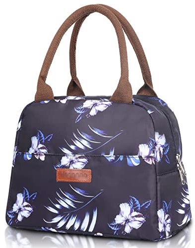 Minicoco Lunch Bag Insulated Bags for Women Cool with Front Pocket Portable Thermal Leak-Proof Men Girls Children Adults Organizer Work, School, Picnic Navy Blue Violet