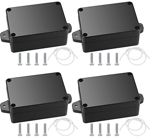 4 Pcs Junction Boxes IP65 Waterproof, ABS Plastic Project Boxes, Junction Electronics Electrical Project Boxes Enclosure Cases with Fixed Ear, for Electronics Instrument, Black/84x59x35 mm