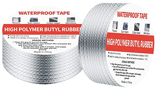 2 Stk Butylband Wasserdichtes, Aluminiumfolie Dichtungsbänder, Butyl Kautschuk Tape, Klebeband dichtband Reparaturband für Dachleckage, Fensterbankspalt, Oberflächenriss, Rohrbruch, 5m*5cm