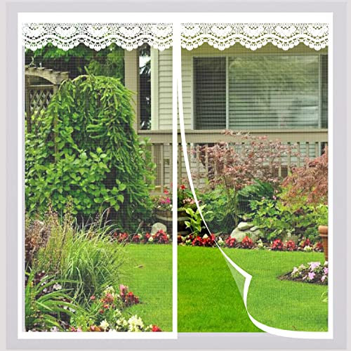 Fliegengitter Fenster Magnet Weiß, Magnet Fliegengitter Tür 120x220 CM, mit Klettverschluss, Waschen und Haltbar, Verhindert das Eindringen von Insekten/Fliegen/Moskitos in den Raum