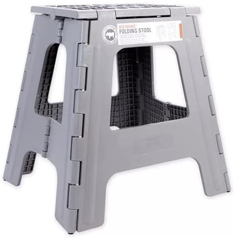 Kikkerland Rhino II Tritthocker, faltbar, stabil, rutschfest, kompakt, leicht, Kunststoff, Grau, hält bis zu 136 kg, für Küche, Bad