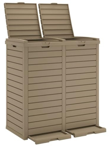 vidaXL Outdoor Mülltonne, Mülleimer mit viel Stauraum, Abfalleimer mit Doppeldeckel, Abfalltonne Müllbehälter Abfallsammler, Hellbraun Polypropylen