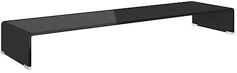 Makastle TV-Tisch Monitorständer Bildschirmständer Bildschirmerhöhung aus Glas, Laptop Ständer Computermonitore Laptopständer Computerständer ideal für Ihr Heimbüro, Schwarz 110x30x13 cm