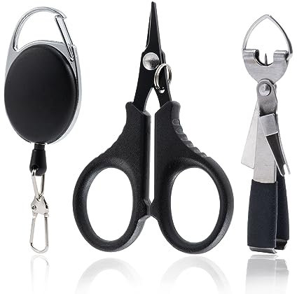 Goture Fliegenfischen Werkzeuge Angeln Schnelle Knoten Binden Werkzeuge Enthalten Angeln Schere Zinger Retractor Combo, 420 Edelstahl 4 in 1 Fliegenschnur Clippers für Angler