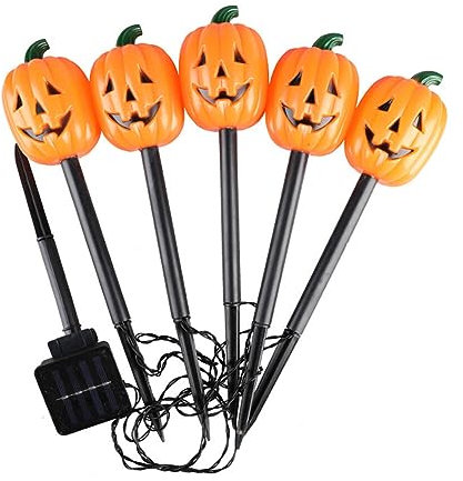 ISAKEN Halloween Solarlampen Decorations Outdoor 3D Skelett Lichterkette Kürbis Solarleuchten Stableuchten Wasserdichtes Gartenleuchten für Halloween Party Garten Festival Dekoration