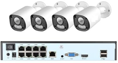 Telecamera di sicurezza grandangolare, KIT Di Telecamere IP POE Da 6 MP Rilevamento Persona Facciale CCTV Video Sorveglianza Sicurezza Facile da installare, con amplificatore di segnale ( Size : 4T ,