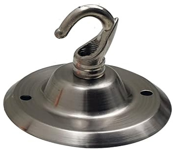 Vintage Ceiling Rose Hook Cover Plate Metal Satin Nickel 75mm Light Fitting | Durable Canopy With Pre-Drilled Holes | For Mounting Chandliers Pendant Lights Wall Lamps Hanging Lights Planters Decorations