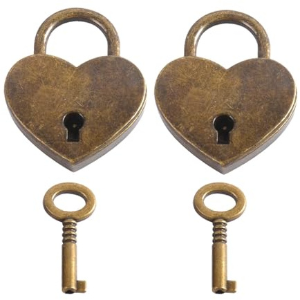 3 Stücke Vintage-Stil Herzförmiges Metall-Vorhängeschloss, Legierungsherzschloss mit Schlüsseln, Herzförmiges Metall-Vorhängeschloss, Mini Bronze Antikes Vorhängeschloss in Herzform