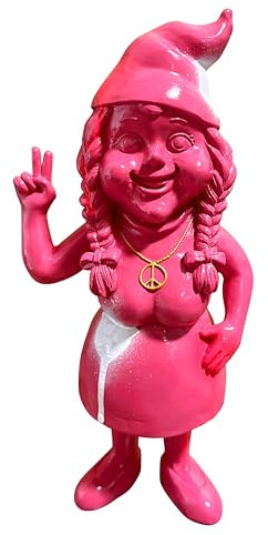 SEWAS Gartenzwerg - Zwergenfrau - Gartenzwergin - handbemalt und wetterfest - hochwertiges Kunstharz - moderner Zwerg - lustiger Garden GNOME - Rosa/Weiss/Pink/Gold Spray