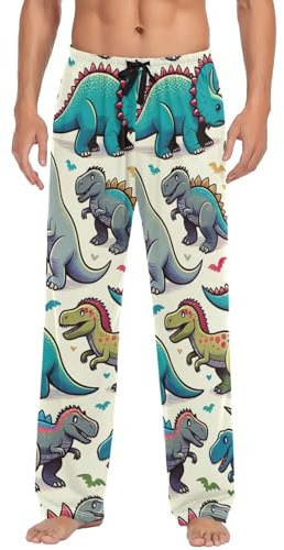 ODAWA Pyjamasbyxor för män trendiga illustrerade sömn loungebyxor med fickor långa pyjamasbyxor, Dinosaurier, XL