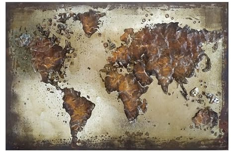 SEART Metallbild 3D LOFT MAPA WELT Metal Relief Bilder Weltkarte Alt Gold Rost Recycling 120x70 cm