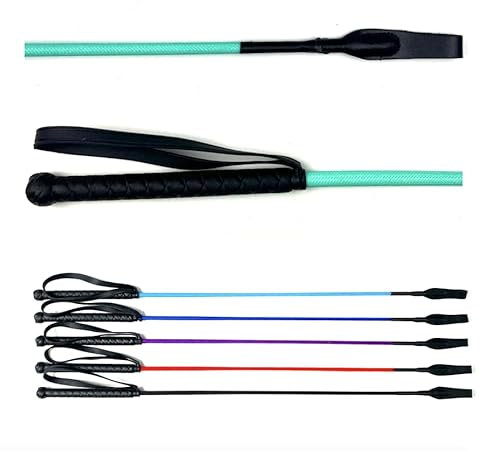 JA Horse Springgerte Springstock Reitgerte Pferd Peitsche mit Lederoberteil Gummigriff und Handgelenkschlaufe (Minze, 70 cm)