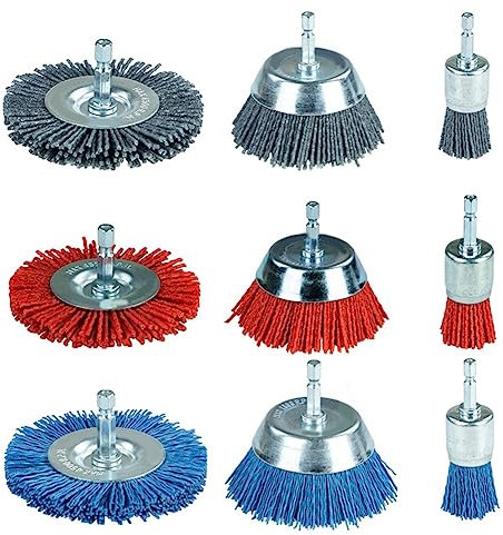 Pderlous Set di spazzole in nylon, per spazzole abrasive, per rimozione della corrosione e della vernice, colore: grigio e blu e rosso