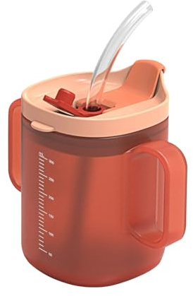 Auslaufsichere Becher, 300 ml, auslaufsicherer Becher mit Griffen, auslaufsichere Becher, Fütterungsbecher mit Deckel und Strohhalm, Senioren-Trinkbecher für ältere Menschen, Mutterschaft, Wasser,