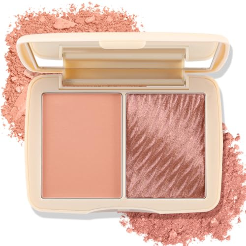 Boobeen Palette de maquillage 2 couleurs pour fard à joues, palette de contouring mate et scintillante, teinte bronzante hautement pigmentée
