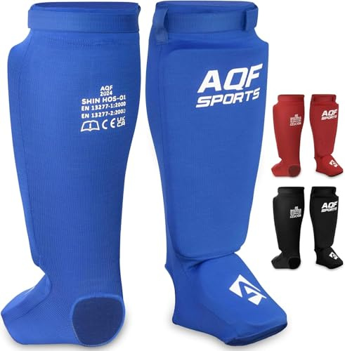 AQF Schienbeinschoner Kickboxen - CE UKCA SATRA Genehmigt Muay Thai Schienbeinschützer - Eva Gepolstert MMA Spannschützer Bein Unterstützung Fuß Shin Guard für Karate, Kampfsport (Blau, XL)