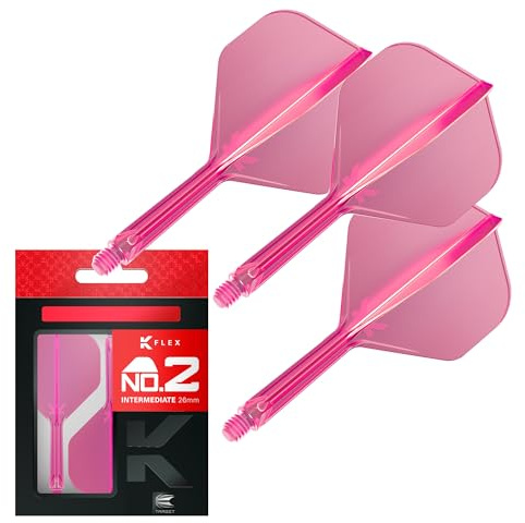 Target Darts K Flex integrerade flyg och stjälkar till dartpilar, No.2 Rosa (mellanliggande) | 3-pack K-Flex – No2, Kflex all in One Moulded Dart Flight & STEM | Professionella tillbehör dart