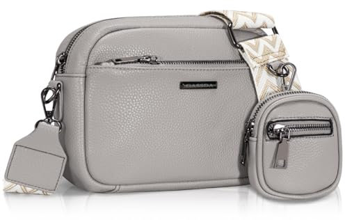 GASSDA Umhängetasche Damen PU Leder Crossbody Bag Handtasche Damen Kleine Taschen mit Abnehmbarem Schultergurt (Grau)