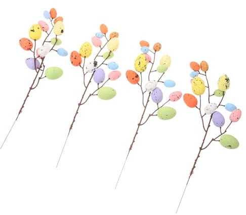 GARVALON 4stücke Kunst-Eier Zweige Für Ostern Bunte Ostereier Dekoration Für Tisch Und Blumenarrangements Deko Für Osterfeiern Und Frühlingsfeste