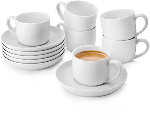 SÄNGER | Tassen Set mit Untertasse Marlo 12 tlg, Kaffeetassen 6 Personen, Porzellan Kaffeeservice Kaffeetasse mit Untertasse, Weiß, 200 ml | PREMIUM COLLECTION