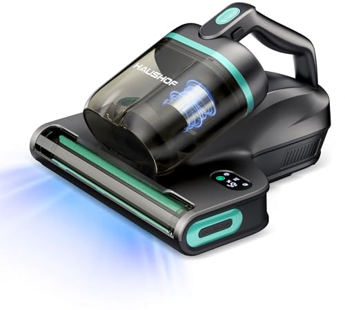 HAUSHOF Mattress Vacuum Cleaner, 15Kpa Bed Vacuum Cleaner with 275nm UV-C Light, 140°F Heat, Aromatherapy, HEPA Filter, Dual Dust Cups, Versatile Handheld Vacuums for Bed, Sofa, Couch, Crib
