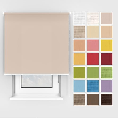 Estika Rollo mit Bohren Deckenmontage und Wandmontage, Breite: 160 cm, Höhe: 220 cm, Farbe: Pastelllachs, 25 Stoff Farben, Fenster rollos für innen, Sichtschutz für Fenster und Balkontür