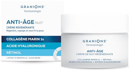 Creme de Nuit Visage Anti Âge - Masque de NUIT - RÉGÉNÉRANTE - Creme Hydratante Visage Action Anti Ride - Collagene Marin, Acide Hyaluronique, Retinol - Femme - GRANIONS - 50 ml